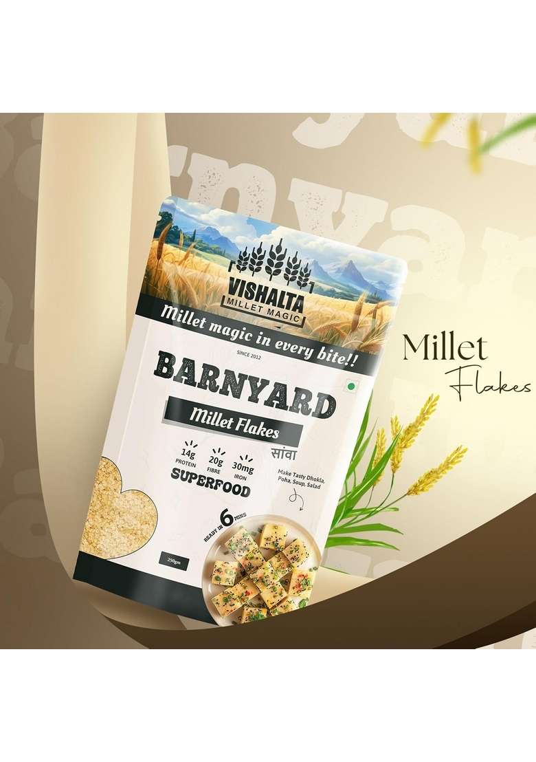 Vishalta Barnyard Millet Flakes 250 Gm - Natural & Gluten Free Sanwa Millet Flakes - High Fibre Healthy Breakfast Cereal, Low Gi - Ideal For Poha, Upma & Indian Snacks | Pack Of 1 - Indya