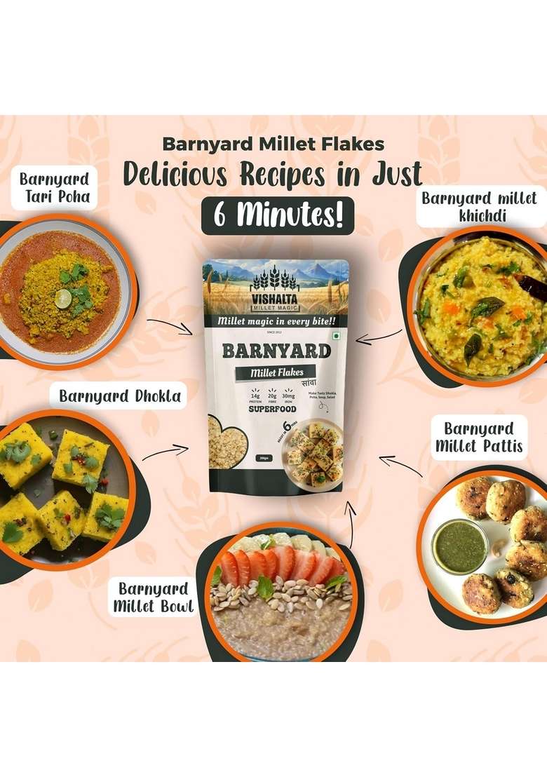 Vishalta Barnyard Millet Flakes 250 Gm - Natural & Gluten Free Sanwa Millet Flakes - High Fibre Healthy Breakfast Cereal, Low Gi - Ideal For Poha, Upma & Indian Snacks | Pack Of 1 - Indya