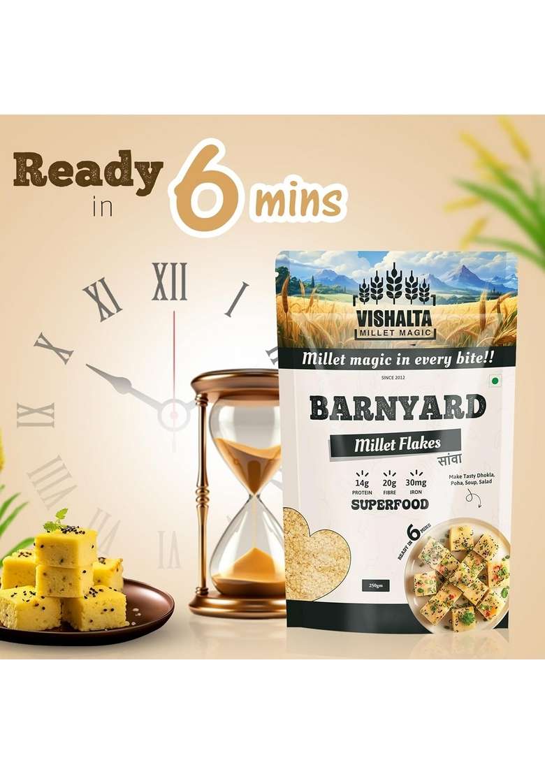 Vishalta Barnyard Millet Flakes 250 Gm - Natural & Gluten Free Sanwa Millet Flakes - High Fibre Healthy Breakfast Cereal, Low Gi - Ideal For Poha, Upma & Indian Snacks | Pack Of 1 - Indya