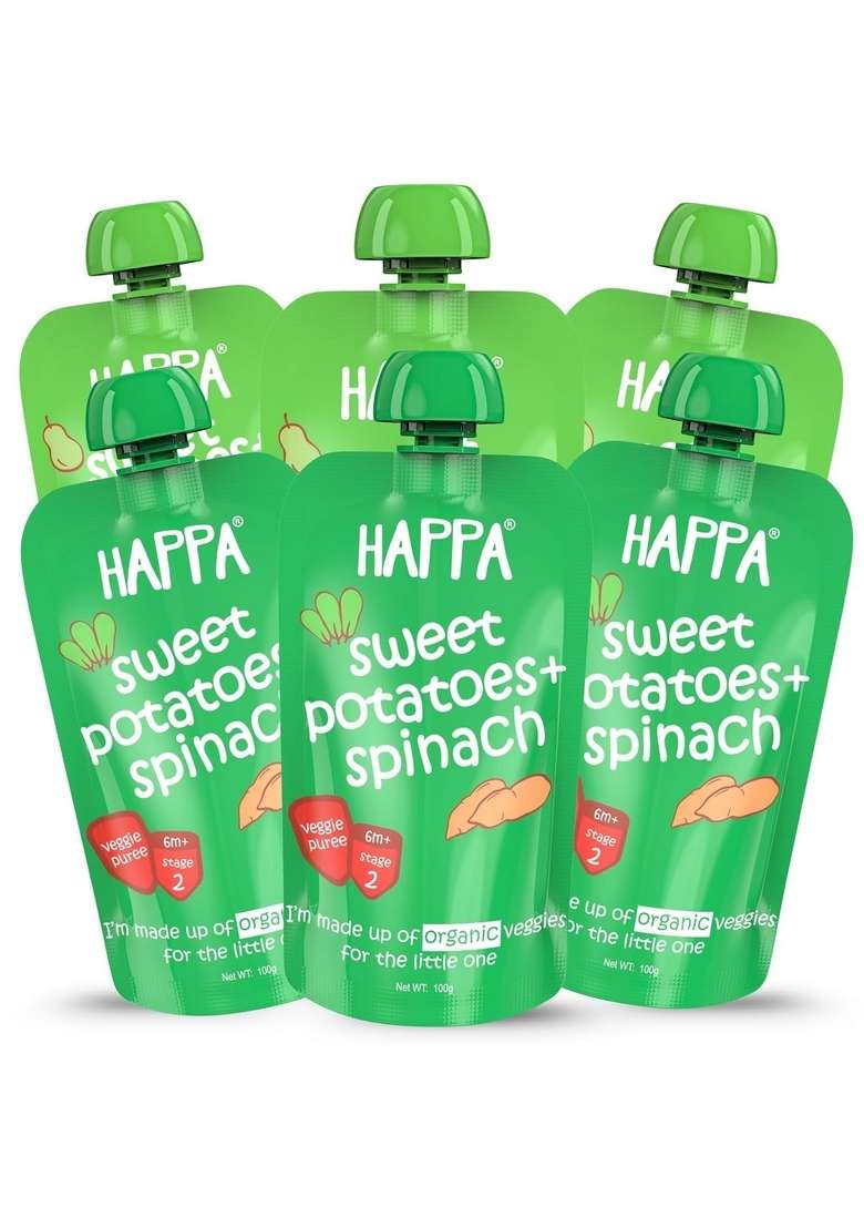 Happa Healthy Baby Food Puree | 100% Fruits | No Added Sugar, No Milk Powder, No Preservatives | Stage 3 (8 M+) | Ready To Eat | Free From Common Allergens | Pack Of 6 (100G Each) - Indya