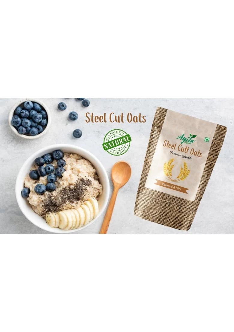 Agile Organic® Steel Cut Oats, 1Kg | Gluten Free Oats | Breakfast | Diet Food For Weight Loss | 100% Wholegrain Cereal