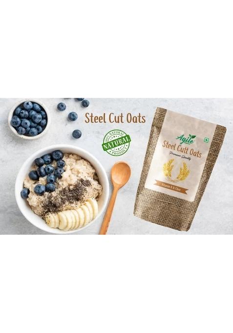 Agile Organic® Steel Cut Oats, 1Kg | Gluten Free Oats | Breakfast | Diet Food For Weight Loss | 100% Wholegrain Cereal