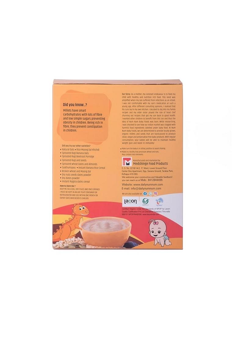 Daily Num Num Cereals For Kids | Organic Millet Oats Dates – No Salt, No Sugar Millets Cereals | Sprouted Healthy Tasty Vegan Baby Food Cereal | No Milk Powder | 200G Pack