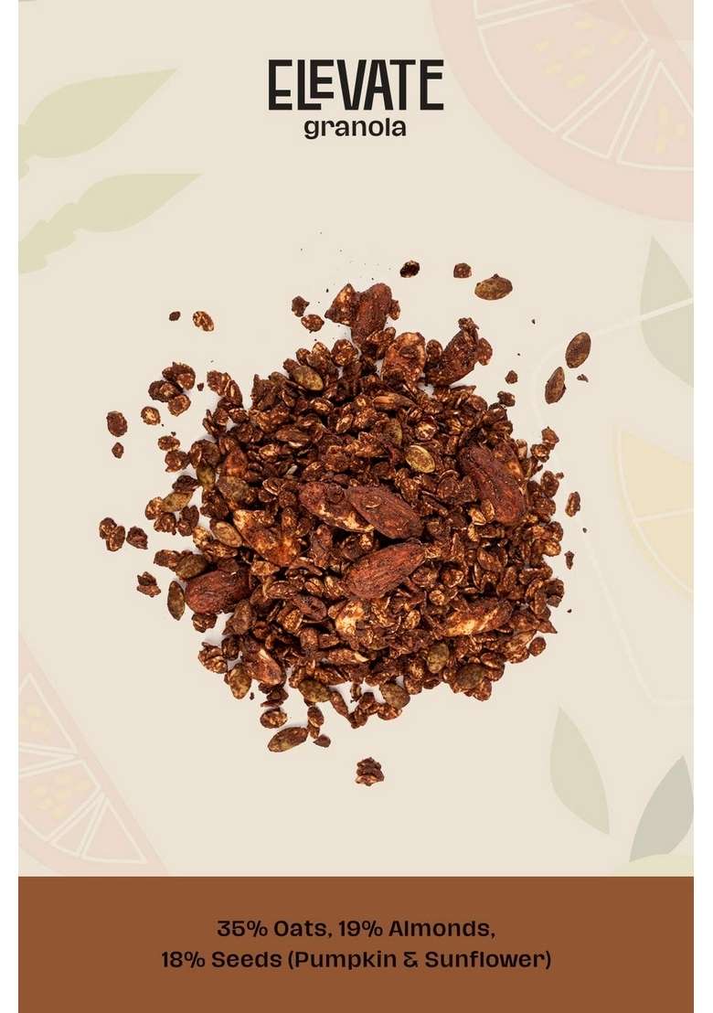 Elevate Granola Cocoa & Almonds 600G | Oats (35%), Almonds (19%), Seeds (18%) | High Protein & Fibre | No Processed Sugar & Preservatives | Vegan | Healthy Snack & Breakfast Cereal - Indya