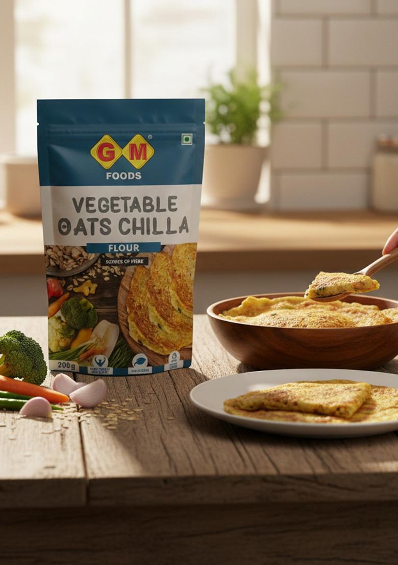 Gm Foods Vegetable Oats Chilla Flour 200 Gram (Pack Of 2) | Nutritious & High Protein Instant Breakfast | Multigrain Cheela Powder | Ready In 3 Easy Steps | Fibre Rich Meal For Kids & Adults