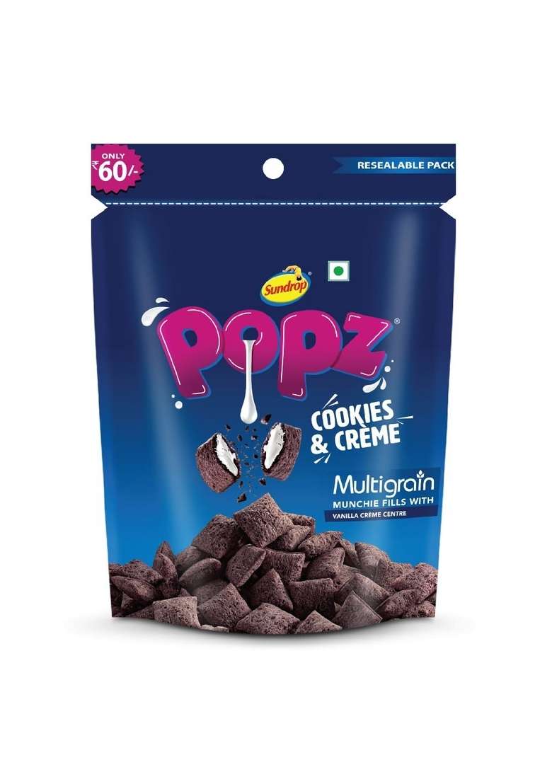 Sundrop Popz Cookies & Creme – Resealable Pack - 130G- 125G (Weight May Vary) - Indya