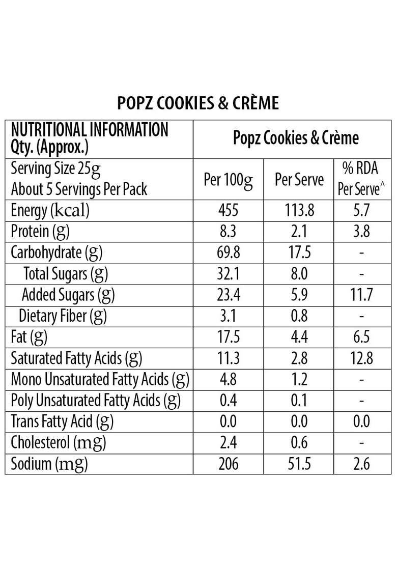 Sundrop Popz Cookies & Creme – Resealable Pack - 130G- 125G (Weight May Vary) - Indya