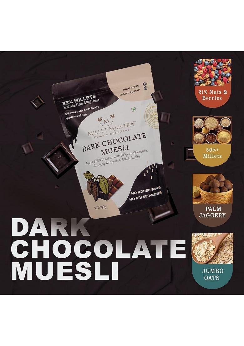 High Protein Chocolate Muesli 600Gm (300Gm X Pack Of 2) By Millet Mantra | Sugar Free Muesli With Belgium Chocolate, Almonds & Black Raisins | Rich Breakfast Cereals