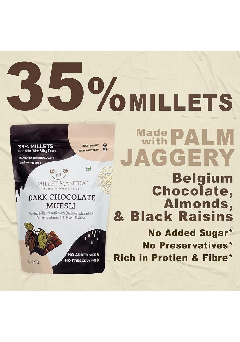 High Protein Chocolate Muesli 600Gm (300Gm X Pack Of 2) By Millet Mantra | Sugar Free Muesli With Belgium Chocolate, Almonds & Black Raisins | Rich Breakfast Cereals