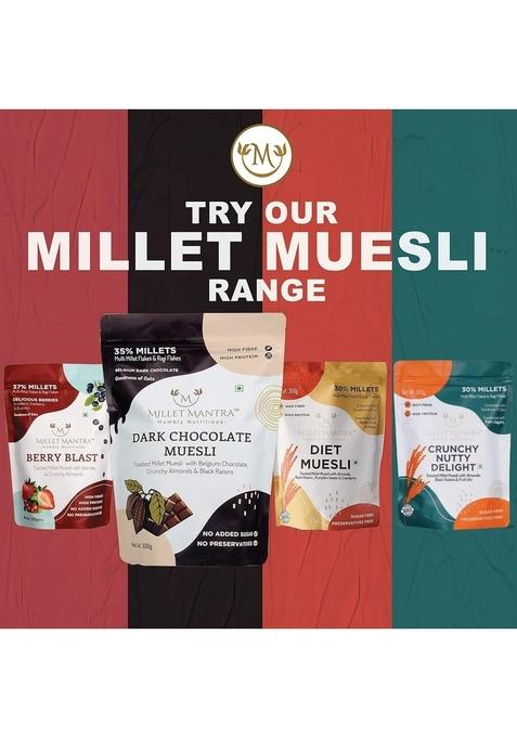High Protein Chocolate Muesli 600Gm (300Gm X Pack Of 2) By Millet Mantra | Sugar Free Muesli With Belgium Chocolate, Almonds & Black Raisins | Rich Breakfast Cereals