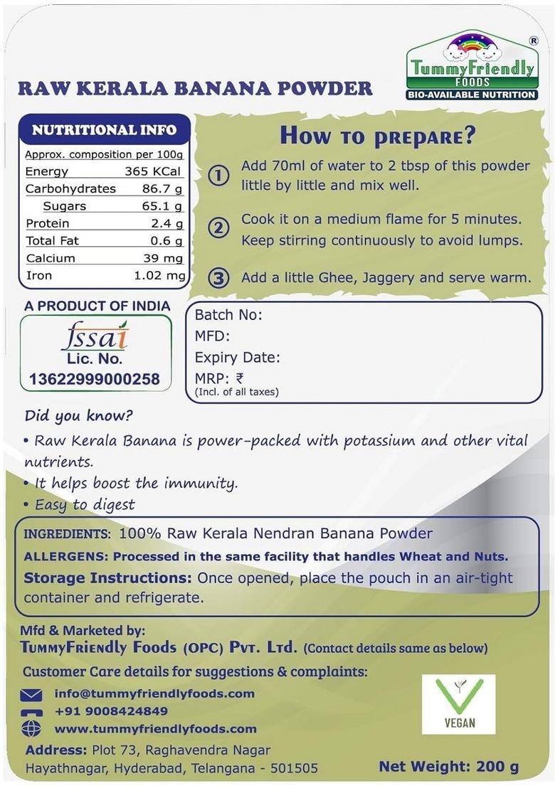 Tummy Friendly Foods Raw Kerala Banana Powder For Babies | Raw Nendran Banana Powder For Babies Kids Adults | Also Available In Trial Baby Packs | Shelf-Life 6 Month | Weight 200G (2X100G)