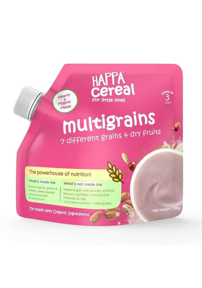 Happa Multigrain Cereal For Babies | Only 7 Ingredients | No Sugar, Oil, Milk Powder, Flavours Or Colours | Traditional Porridge Recipe | Cooks In 3 Minutes | Stage 2 (6 Months+) | 200G Pack - Indya