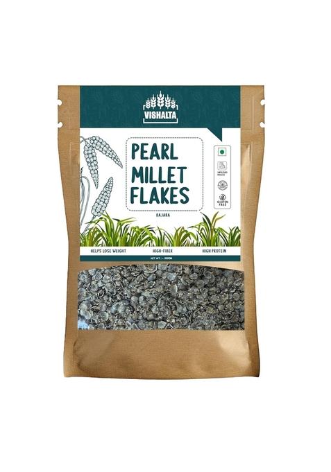 Vishalta Pearl Millet Flakes 500 Gm - Natural Whole Grain - Bajra Millet Flakes Rich In Protein & Fibre - Gluten Free Breakfast Cereal - Ideal For Poha, Upma & Healthy Snacks | Pack Of 1