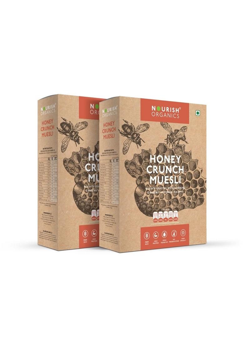 Nourish Organics Honey Crunch Muesli 300G Each Pack Of 2 | Healthy And Nutritious Breakfast Cereals With Whole Nuts | No Refined Sugar | Clean Label