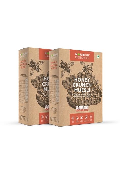 Nourish Organics Honey Crunch Muesli 300G Each Pack Of 2 | Healthy And Nutritious Breakfast Cereals With Whole Nuts | No Refined Sugar | Clean Label