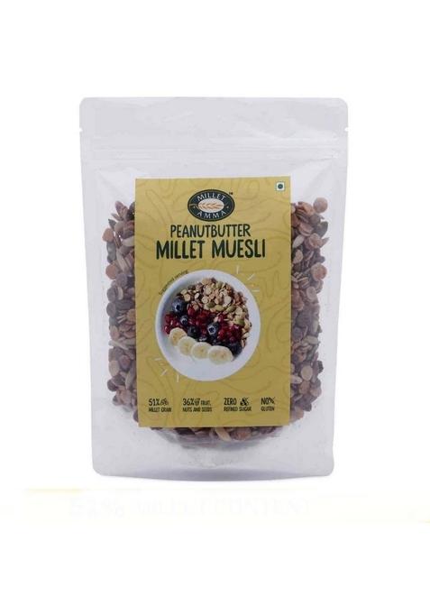 Millet Amma Peanut Butter Millet Muesli - Pack Of 1, 300 Gm, Healthy Foods, Gluten Free, Zero Refined Sugar, Vegan, Nutrient Rich, Healthy Living