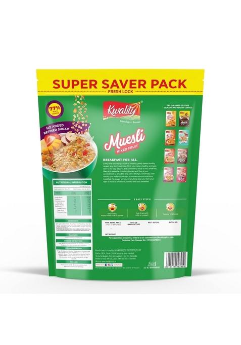 Kwality Rcb Muesli Mixed Fruit Super Saver Pack 700G | Mixed Fruit | Zero Cholesterol & Trans Fat | No Added Refined Sugar | Healthy Food & Breakfast Cereal