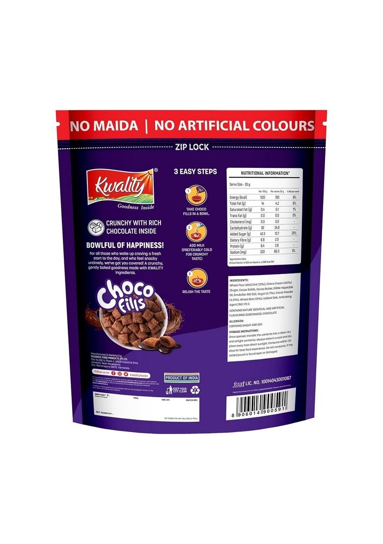 Kwality Choco Fills 250G | Chocolate Flavor, No Maida | Crunchy Bites Filled With Rich Chocolate | Healthy Food & Breakfast Cereal For Kids | High In Protein & Fiber