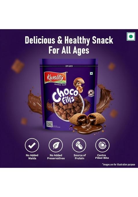 Kwality Choco Fills 250G | Chocolate Flavor, No Maida | Crunchy Bites Filled With Rich Chocolate | Healthy Food & Breakfast Cereal For Kids | High In Protein & Fiber