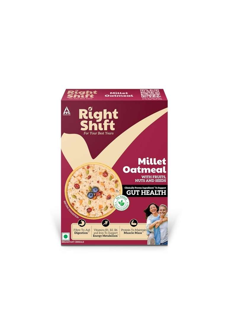 Right Shift High Protein Oats With Real Fruits, Nuts And Seeds, 240G | No Refined Sugar, Sweetened With Jaggery | No Preservatives | Clinically Proven Ingredients For Gut Health - Indya