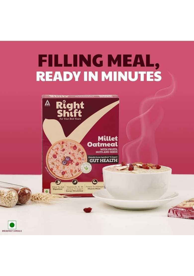Right Shift High Protein Oats With Real Fruits, Nuts And Seeds, 240G | No Refined Sugar, Sweetened With Jaggery | No Preservatives | Clinically Proven Ingredients For Gut Health - Indya