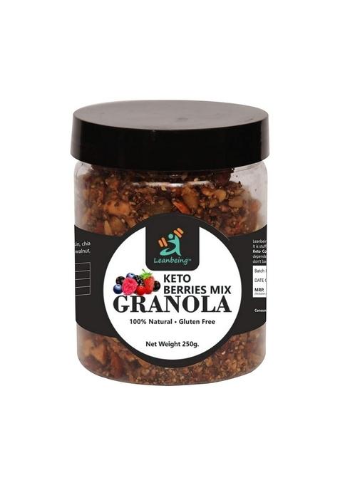 Leanbeing Keto Berries Mix Granola 250G | Low Carb Cereal, Gluten & Grain Free- Low Fat, High Protein Keto Cereals Energy Snack