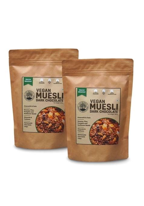 Peepal Farm Vegan Chocolate Muesli | Handmade Wholegrain Breakfast Cereal | No Added Artificial Flavours & Preservatives | Pack Of 2 (200G Each)
