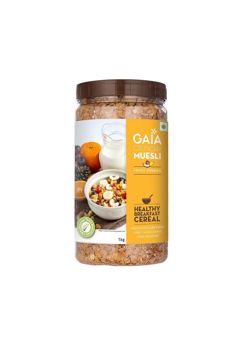 Gaia Crunchy Muesli – Fruit Fusion, 1Kg | High-Fiber, Multigrain Breakfast Cereal | Enriched With Real Dried Fruits | Source Of Protein, Iron & Antioxidants | Ideal For Weight Watchers & Healthy Lifestyle