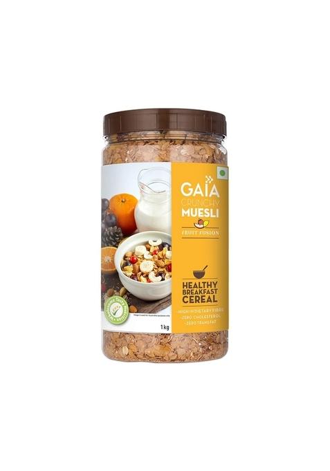 Gaia Crunchy Muesli – Fruit Fusion, 1Kg | High-Fiber, Multigrain Breakfast Cereal | Enriched With Real Dried Fruits | Source Of Protein, Iron & Antioxidants | Ideal For Weight Watchers & Healthy Lifestyle