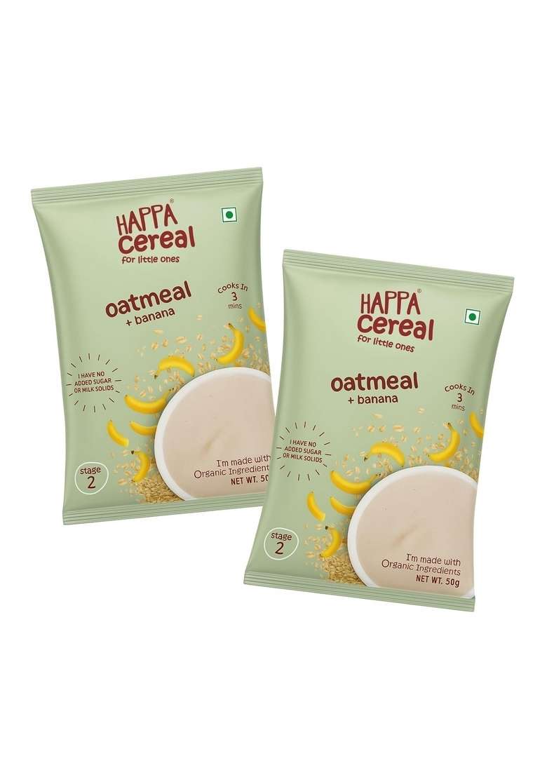 Happa Oatmeal And Banana Cereal For Babies | Only 2 Ingredients | No Sugar, Oil, Milk Powder, Flavours Or Colours | Traditional Porridge Recipe | Cooks In 3 Minutes | Stage 2 (6 Months+) | 50G Pack Of 2 - Indya