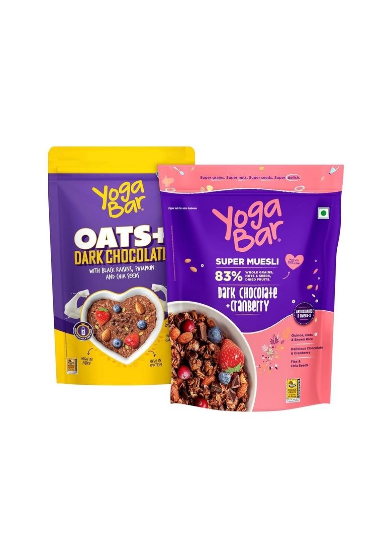 Yogabar Breakfast Oatmeal And Muesli Combo | Dark Chocolate Muesli & Oats 400G Each | Gluten Free | Whole Oatmeal For Breakfast