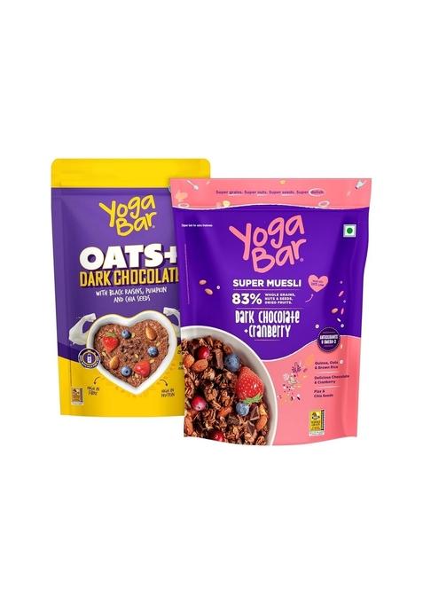 Yogabar Breakfast Oatmeal And Muesli Combo | Dark Chocolate Muesli & Oats 400G Each | Gluten Free | Whole Oatmeal For Breakfast