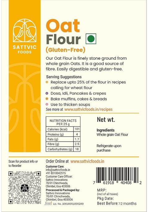 Sattvic Foods Oat Flour/Atta (750 G) | Stone Ground From Whole Grain Oats, Gluten-Free, Low-Gi Superfood, High In Protein & Fibre | Use In Baking, Rotis, Chilla And Flour Blends