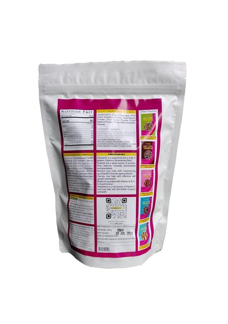 Thenibblebox Amaranth Millet Cereal (Strawberry) 300G, No Added Sugar. All Natural. Vegan.