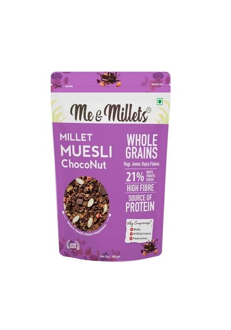 Me & Millets Millet Muesli Chocolate And Nuts (400 G) - Rich In High Protein & Fibre, Millet Muesli With Oats & Nuts (Jain Friendly)