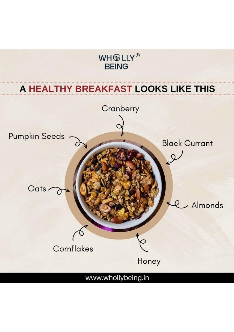 Wholly Being Granola Crisp & Crunch 180 Grams With Oats, Corn Flakes, Nuts, Seeds & Berries| Granola For Breakfast| Diet Food| Healthy Cereal| Tasty & Healthy