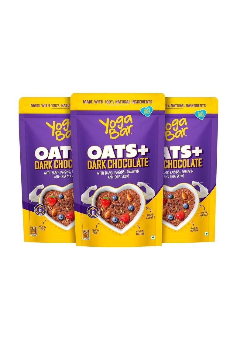 Yogabar Dark Chocolate Oats Combo - Gluten Free Whole Oatmeal For Breakfast - Healthy Breakfast Cereal For Children And Adults - Makes Milk Fun For Children - 400G Each (Pack Of 3) - Indya