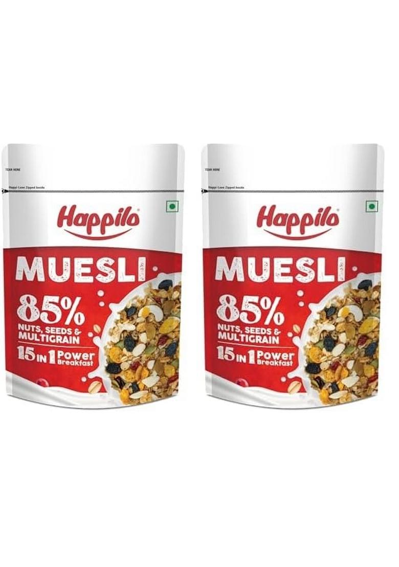 Happilo Dry Fruit Muesli 500G, 85% Nuts, Seeds And Multigrain, 15 In 1 Power Breakfast, High In Fiber, Omega 3, Protein (Pack Of 2)