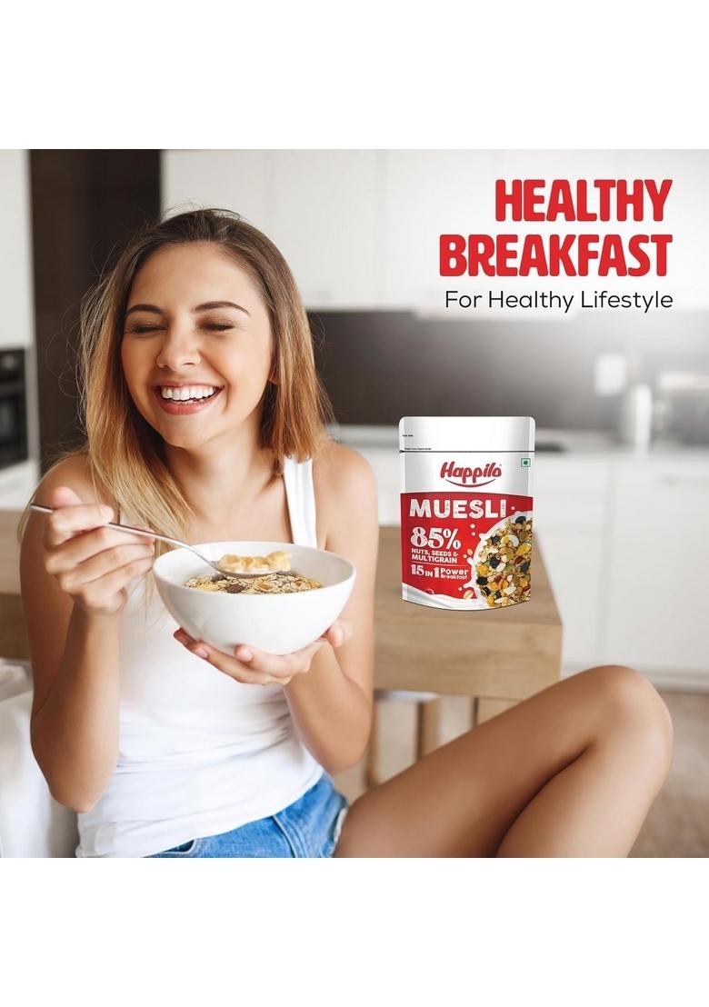 Happilo Dry Fruit Muesli 500G, 85% Nuts, Seeds And Multigrain, 15 In 1 Power Breakfast, High In Fiber, Omega 3, Protein (Pack Of 2)