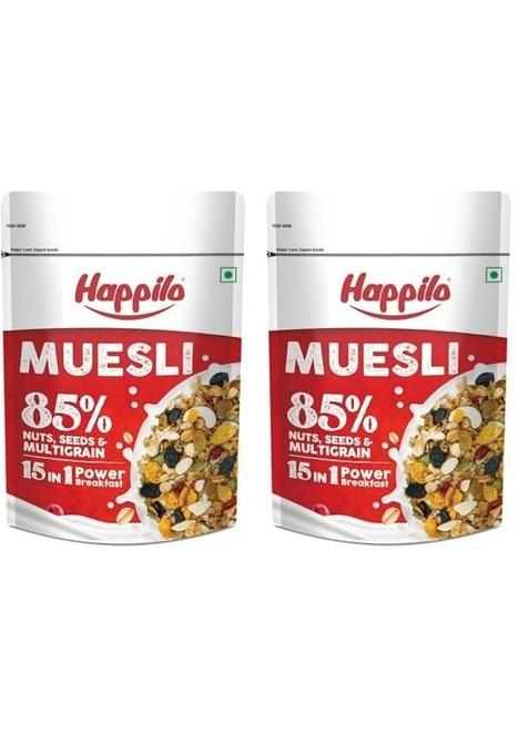 Happilo Dry Fruit Muesli 500G, 85% Nuts, Seeds And Multigrain, 15 In 1 Power Breakfast, High In Fiber, Omega 3, Protein (Pack Of 2)