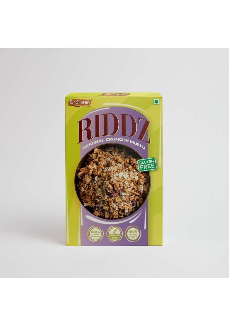 Dr. Gluten Riddz Classic Muesli 400Gms | 80% Whole Grain Oats With Ragi & Jowar, 18% Seeds & Berries | Gluten Free | Rich In Protein, Fibre & Iron | Sweetened With Date Syrup | Breakfast Cereal - Indya
