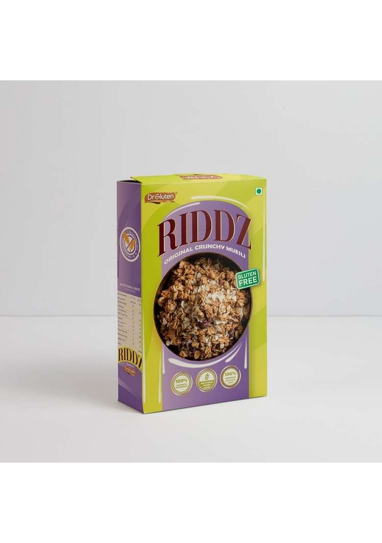 Dr. Gluten Riddz Classic Muesli 400Gms | 80% Whole Grain Oats With Ragi & Jowar, 18% Seeds & Berries | Gluten Free | Rich In Protein, Fibre & Iron | Sweetened With Date Syrup | Breakfast Cereal - Indya