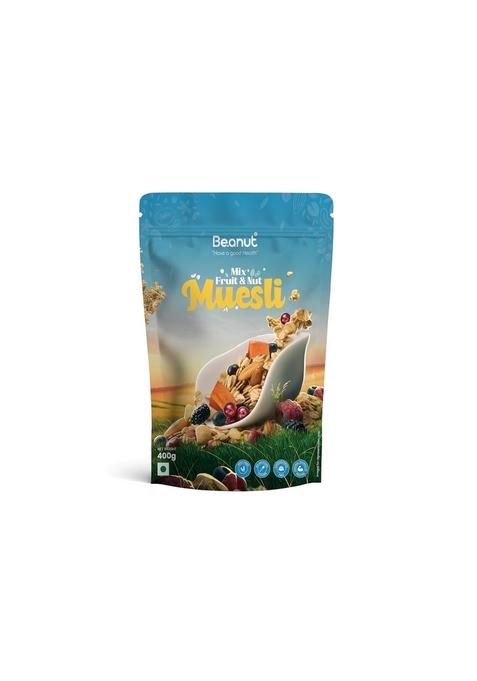 Beanut Muesli Mix Fruit & Nuts - 400Gm, Power Breakfast, Protein Snack, High Fiber Food, Multigrain Breakfast Cereal
