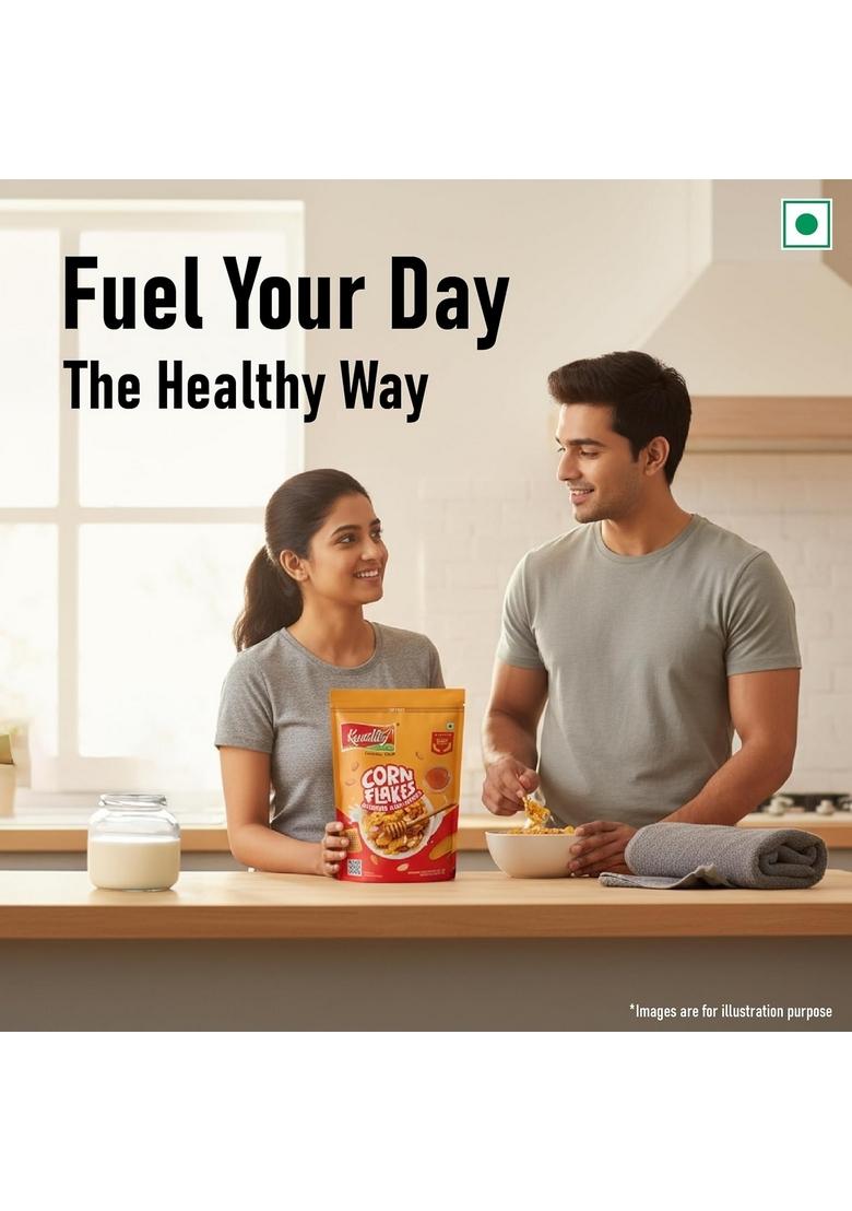 Kwality Corn Flakes With Almond & Honey 300 G | Made Golden Corns 99% Fat-Free High In Protein Zero Cholesterol Healthy Breakfast Cereal