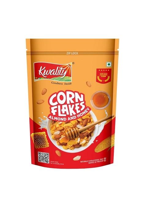 Kwality Corn Flakes With Almond & Honey 300 G | Made Golden Corns 99% Fat-Free High In Protein Zero Cholesterol Healthy Breakfast Cereal