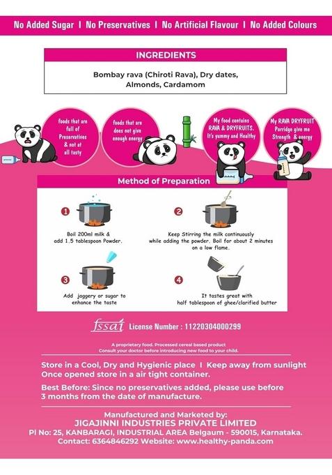 Healthy Panda Rava & Dryfruit Porridge Mix |400G| – Blended With |Dates-Almond & Elaichi|, Nutrient-Rich Sooji Rava & Dry Fruit Powder, Ideal For Kids, Nutritious Kids Cereal For Overall Growth & Development.