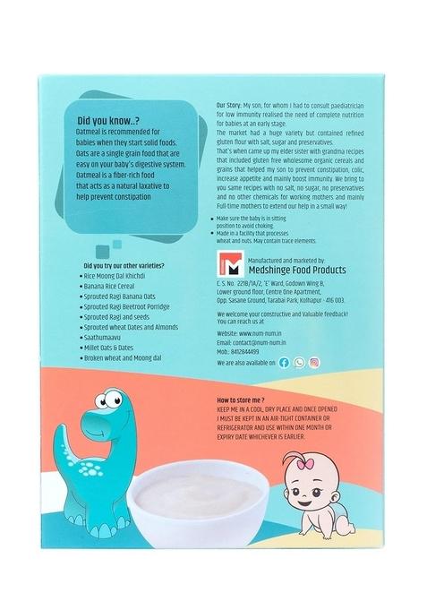 Num Num Organic Instant Oats | No Salt, No Sugar Oatmeal Cereals | Healthy First Solids Baby Food Cereal | No Milk Powder | 200G Pack