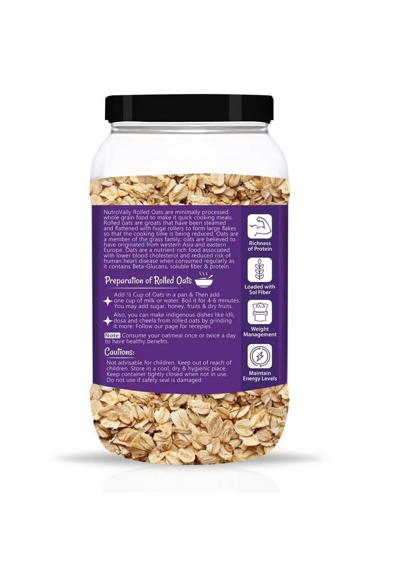 Nutrovally Rolled Oats 1Kg Jar | High-Fiber, Protein-Rich Wholegrain Oats | Gluten-Free & Vegan | Supports Weight Loss, Heart Health & Digestion | Healthy Breakfast Cereal | Quick Cooking Clean Food