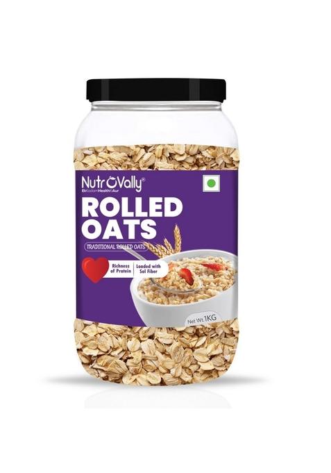 Nutrovally Rolled Oats 1Kg Jar | High-Fiber, Protein-Rich Wholegrain Oats | Gluten-Free & Vegan | Supports Weight Loss, Heart Health & Digestion | Healthy Breakfast Cereal | Quick Cooking Clean Food