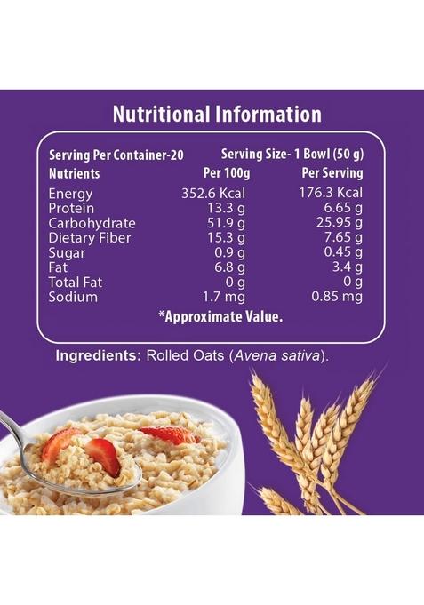 Nutrovally Rolled Oats 1Kg Jar | High-Fiber, Protein-Rich Wholegrain Oats | Gluten-Free & Vegan | Supports Weight Loss, Heart Health & Digestion | Healthy Breakfast Cereal | Quick Cooking Clean Food